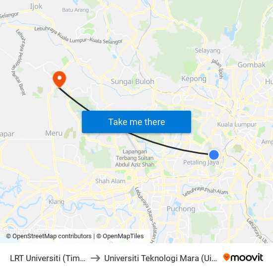 LRT Universiti (Timur) (Kl1440) to Universiti Teknologi Mara (UiTM) Puncak Alam map