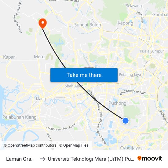Laman Granview to Universiti Teknologi Mara (UiTM) Puncak Alam map