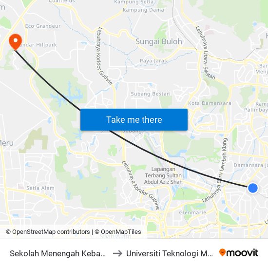 Sekolah Menengah Kebangsaan Taman Sea (Pj342) to Universiti Teknologi Mara (UiTM) Puncak Alam map