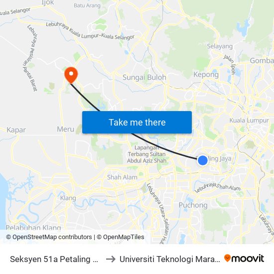 Seksyen 51a Petaling Jaya (Utara) (Pj747) to Universiti Teknologi Mara (UiTM) Puncak Alam map