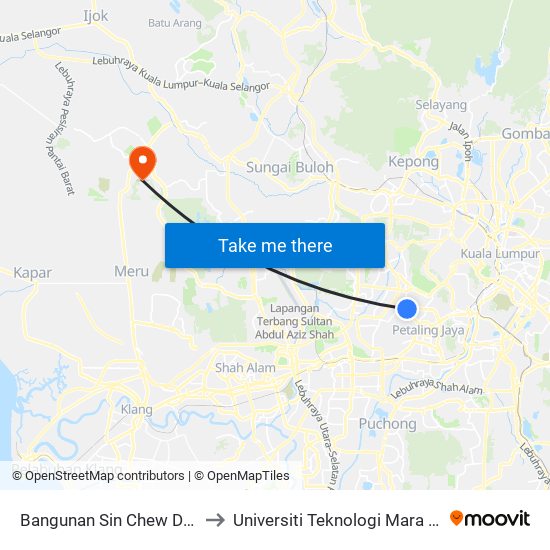 Bangunan Sin Chew Daily (Opp) (Pj210) to Universiti Teknologi Mara (UiTM) Puncak Alam map