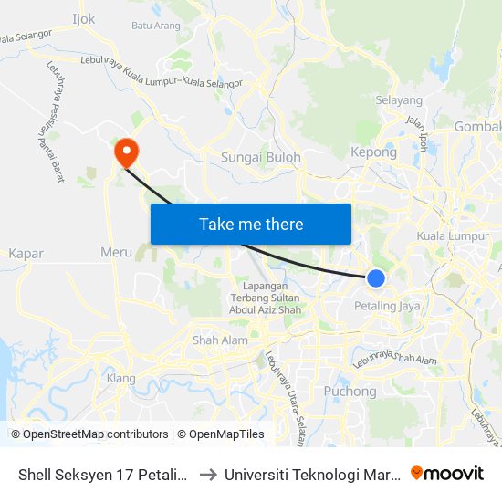 Shell Seksyen 17 Petaling Jaya (Opp) (Pj233) to Universiti Teknologi Mara (UiTM) Puncak Alam map