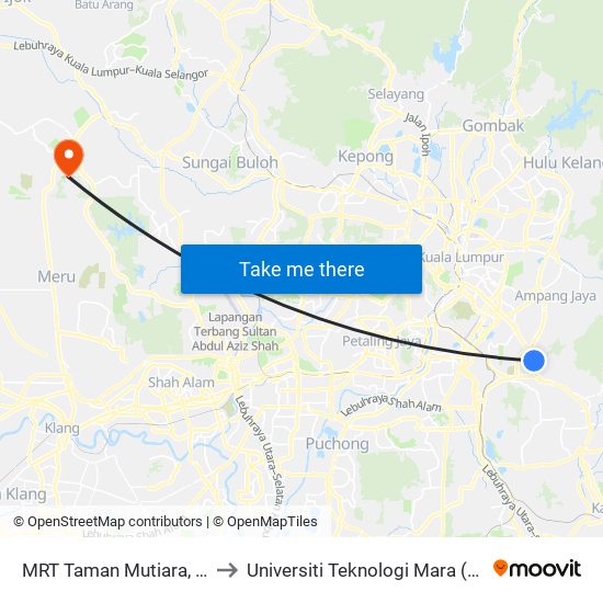 MRT Taman Mutiara, Pintu B (Kl756) to Universiti Teknologi Mara (UiTM) Puncak Alam map