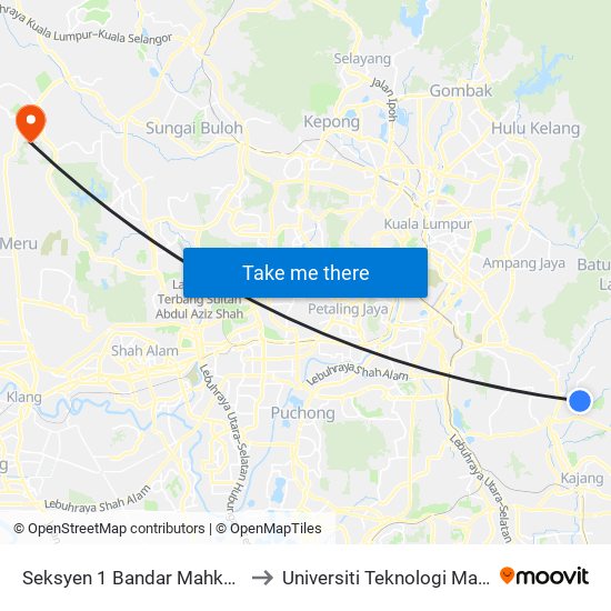 Seksyen 1 Bandar Mahkota Cheras (Opp) (Kj289) to Universiti Teknologi Mara (UiTM) Puncak Alam map