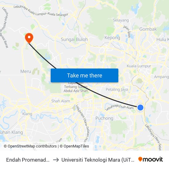 Endah Promenade (Kl1311) to Universiti Teknologi Mara (UiTM) Puncak Alam map