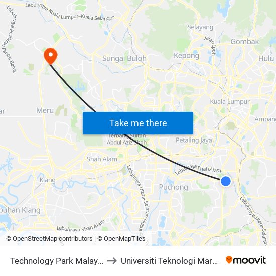 Technology Park Malaysia (Utara) (Kl1550) to Universiti Teknologi Mara (UiTM) Puncak Alam map