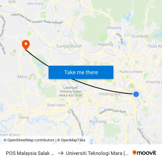 POS Malaysia Salak Selatan (Kl308) to Universiti Teknologi Mara (UiTM) Puncak Alam map