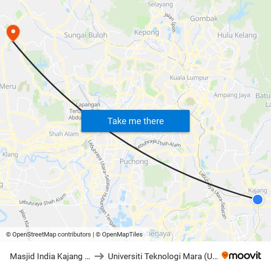 Masjid India Kajang (Opp) (Kj470) to Universiti Teknologi Mara (UiTM) Puncak Alam map