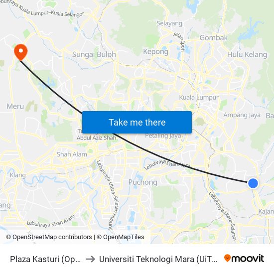 Plaza Kasturi (Opp) (Kj341) to Universiti Teknologi Mara (UiTM) Puncak Alam map