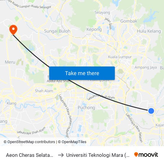 Aeon Cheras Selatan (Opp) (Kj666) to Universiti Teknologi Mara (UiTM) Puncak Alam map