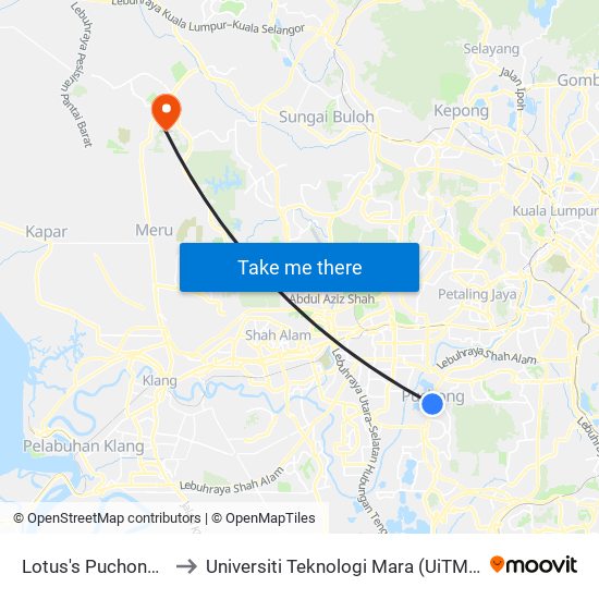 Lotus's Puchong (Sj516) to Universiti Teknologi Mara (UiTM) Puncak Alam map