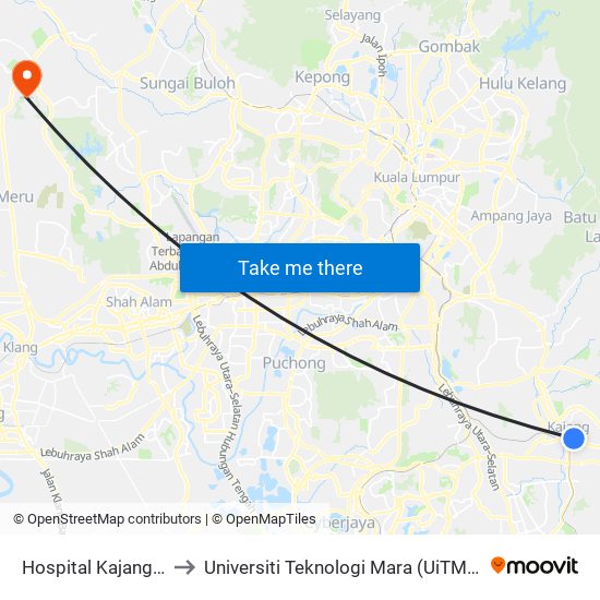 Hospital Kajang (Kj473) to Universiti Teknologi Mara (UiTM) Puncak Alam map