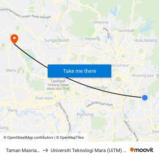 Taman Masria (Kj19) to Universiti Teknologi Mara (UiTM) Puncak Alam map