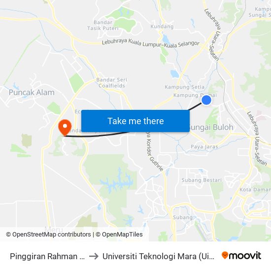 Pinggiran Rahman Putra (Opp) to Universiti Teknologi Mara (UiTM) Puncak Alam map