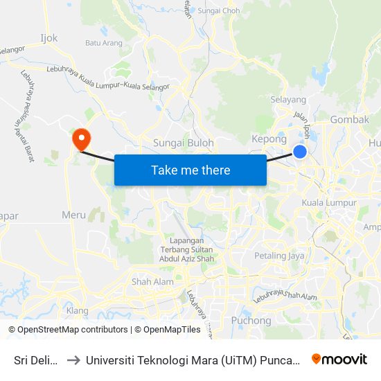 Sri Delima to Universiti Teknologi Mara (UiTM) Puncak Alam map