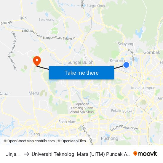 Jinjang to Universiti Teknologi Mara (UiTM) Puncak Alam map