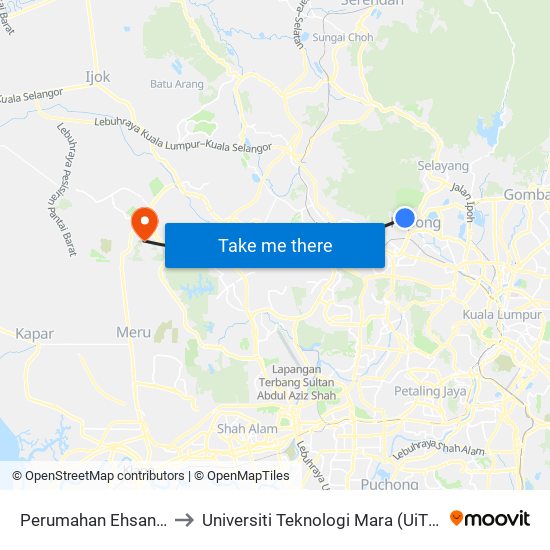 Perumahan Ehsan 5/1 (Opp) to Universiti Teknologi Mara (UiTM) Puncak Alam map