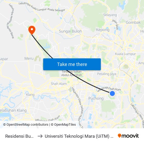 Residensi Bukit Jalil to Universiti Teknologi Mara (UiTM) Puncak Alam map