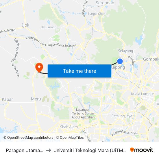 Paragon Utama (Sl639) to Universiti Teknologi Mara (UiTM) Puncak Alam map
