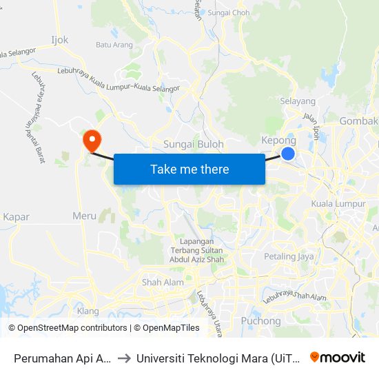Perumahan Api Api (Kl491) to Universiti Teknologi Mara (UiTM) Puncak Alam map
