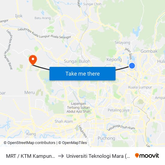 MRT / KTM Kampung Batu (Kl594) to Universiti Teknologi Mara (UiTM) Puncak Alam map