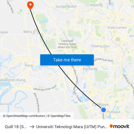 Quill 18 (Sp22) to Universiti Teknologi Mara (UiTM) Puncak Alam map