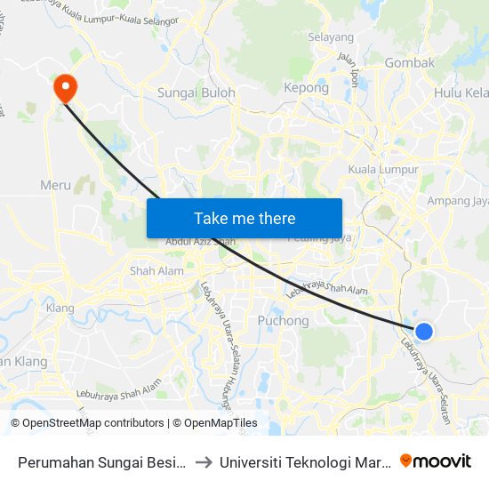 Perumahan Sungai Besi Indah 1 (Opp) (Sj788) to Universiti Teknologi Mara (UiTM) Puncak Alam map