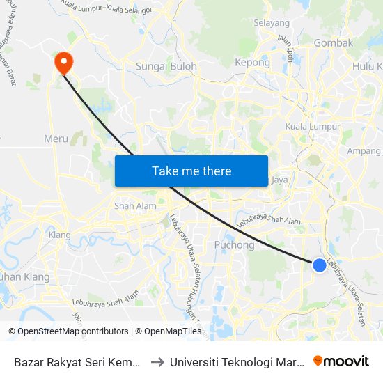 Bazar Rakyat Seri Kembangan (Opp) (Sj785) to Universiti Teknologi Mara (UiTM) Puncak Alam map