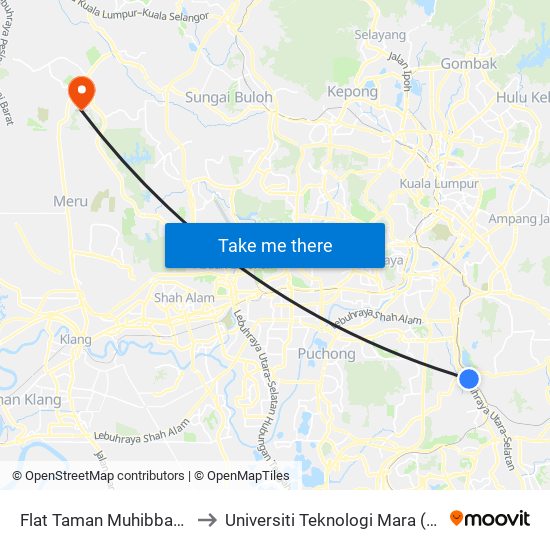 Flat Taman Muhibbah Blok A (Sj792) to Universiti Teknologi Mara (UiTM) Puncak Alam map