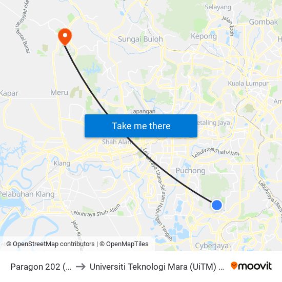 Paragon 202 (Sj871) to Universiti Teknologi Mara (UiTM) Puncak Alam map