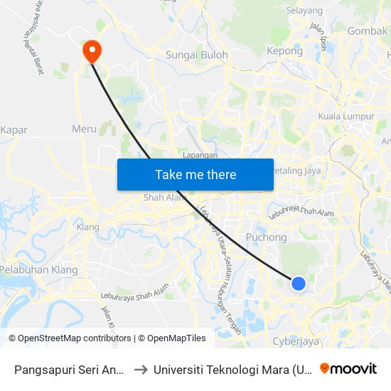 Pangsapuri Seri Angsana (Sj873) to Universiti Teknologi Mara (UiTM) Puncak Alam map