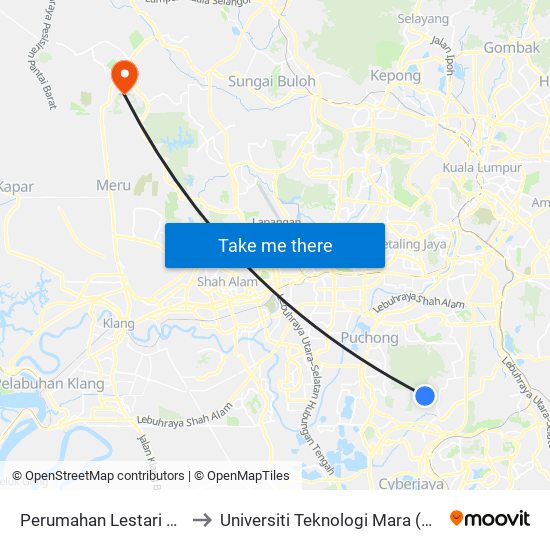 Perumahan Lestari Putra 4 (Sj877) to Universiti Teknologi Mara (UiTM) Puncak Alam map