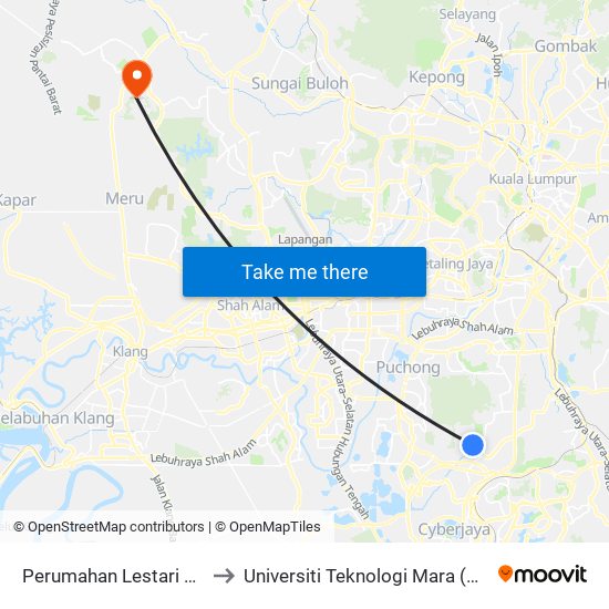 Perumahan Lestari Putra 3 (Sj880) to Universiti Teknologi Mara (UiTM) Puncak Alam map