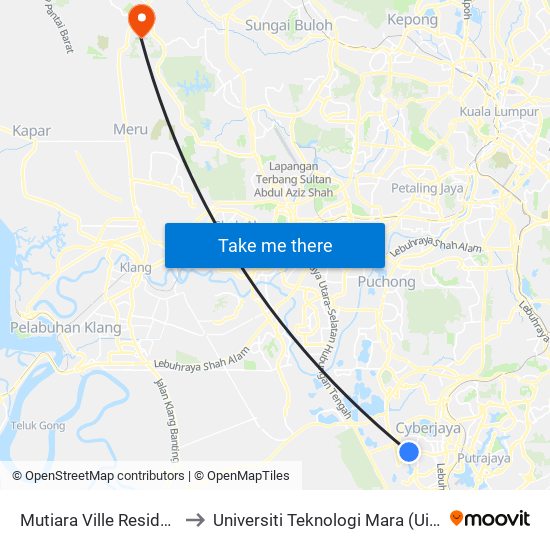 Mutiara Ville Residence (Sp403) to Universiti Teknologi Mara (UiTM) Puncak Alam map