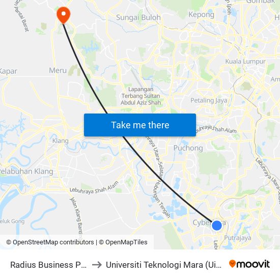 Radius Business Park (Sp410) to Universiti Teknologi Mara (UiTM) Puncak Alam map