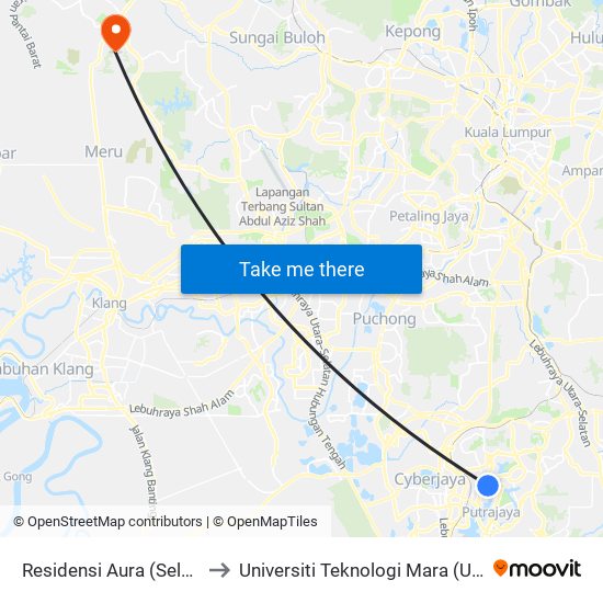 Residensi Aura (Selatan) (Ppj384) to Universiti Teknologi Mara (UiTM) Puncak Alam map