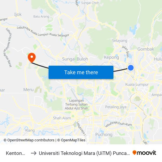 Kentonmen to Universiti Teknologi Mara (UiTM) Puncak Alam map