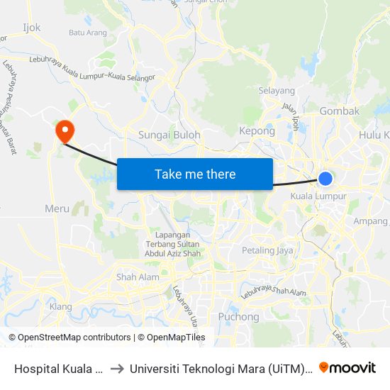 Hospital Kuala Lumpur to Universiti Teknologi Mara (UiTM) Puncak Alam map