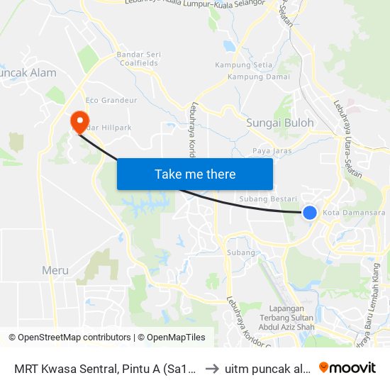 MRT Kwasa Sentral, Pintu A (Sa1020) to uitm puncak alam map