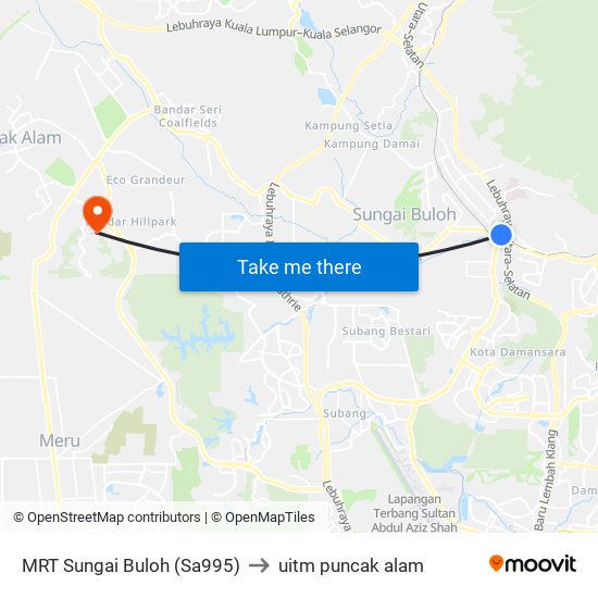 MRT Sungai Buloh (Sa995) to uitm puncak alam map