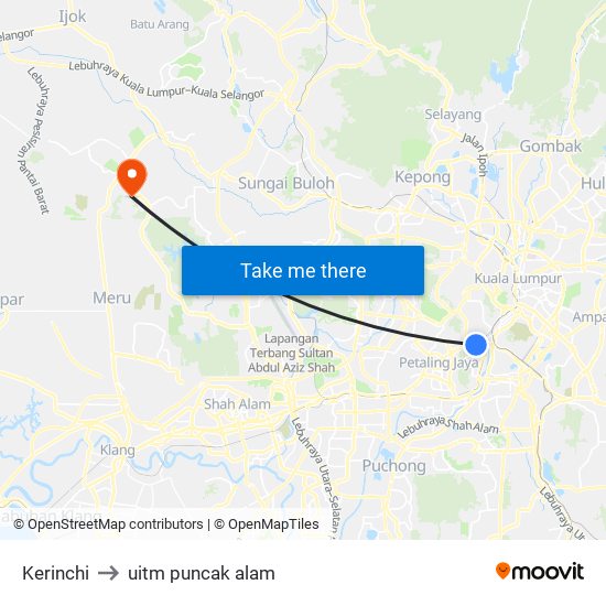 Kerinchi to uitm puncak alam map