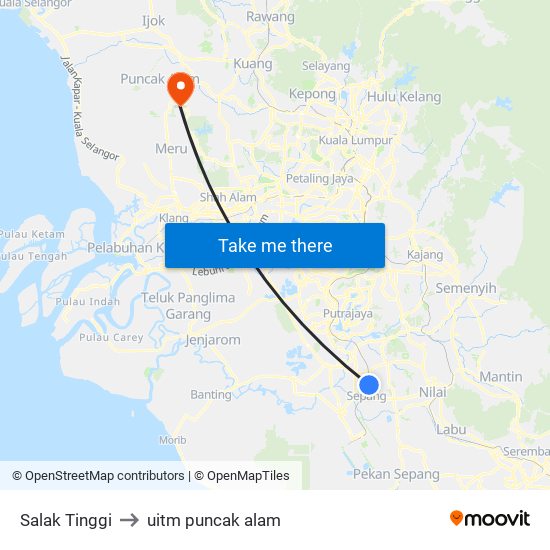 Salak Tinggi to uitm puncak alam map