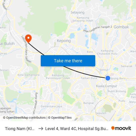 Tiong Nam (Kl42) to Level 4, Ward 4C, Hospital Sg.Buloh, map