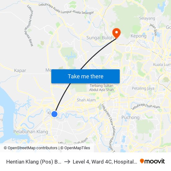 Hentian Klang (Pos) B (Bd664) to Level 4, Ward 4C, Hospital Sg.Buloh, map