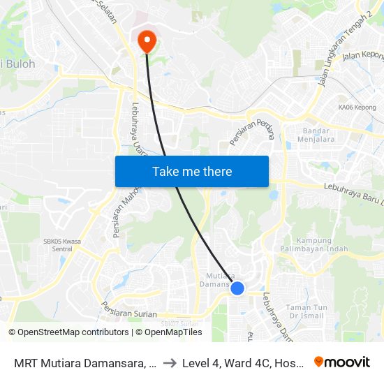 MRT Mutiara Damansara, Pintu C (Pj814) to Level 4, Ward 4C, Hospital Sg.Buloh, map