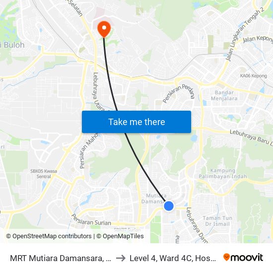 MRT Mutiara Damansara, Pintu B (Pj809) to Level 4, Ward 4C, Hospital Sg.Buloh, map