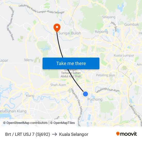 Brt / LRT USJ 7 (Sj692) to Kuala Selangor map