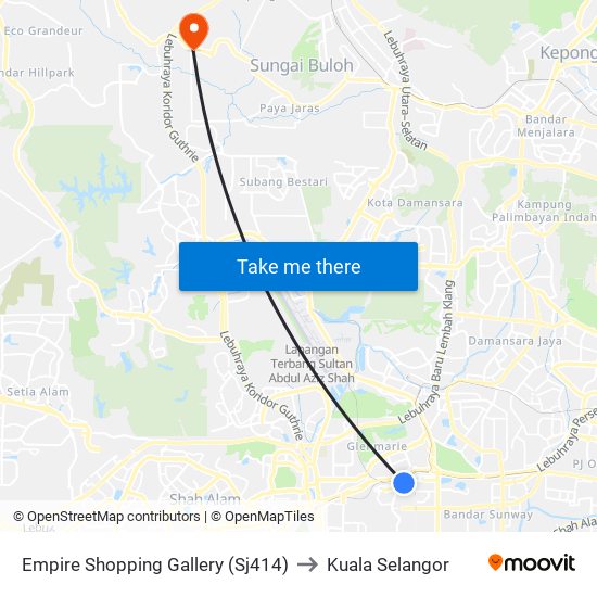 Empire Shopping Gallery (Sj414) to Kuala Selangor map