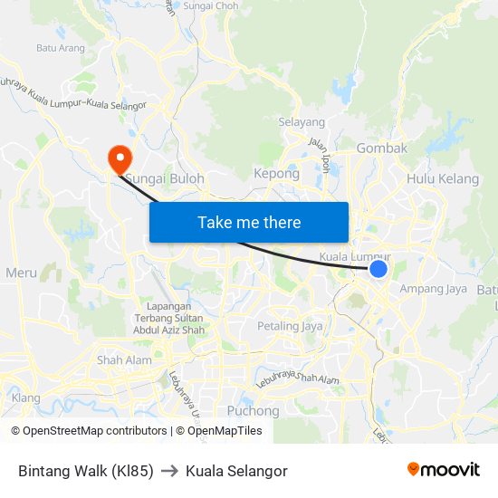Bintang Walk (Kl85) to Kuala Selangor map