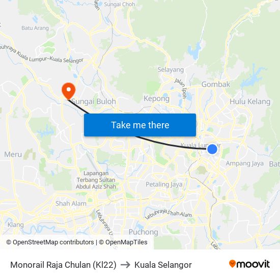 Monorail Raja Chulan (Kl22) to Kuala Selangor map